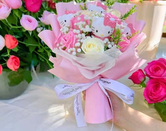 Sanrio Hello Kitty Bouquet,  Flowers Arrangement, Hello Kittys Artificial Flower Bouquet, Handmade Birthday Anniversary Gift for Her