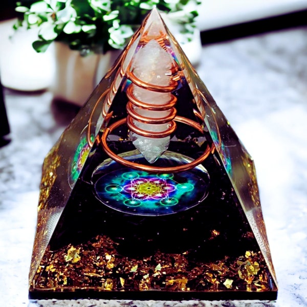 Handmade Natural Crystal Orgonite Pyramid, Protection Energy Generator Orgone Pyramide,  Copper Spiral EMF Healing Reiki Chakra Home Decor