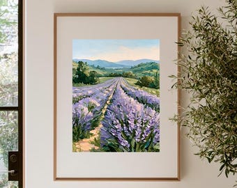 Lavender Field Print, Impasto Landscape Art