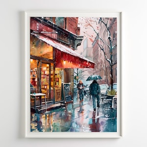 NYC Bookstore Painting Street Art Watercolor Print New York Wall Art