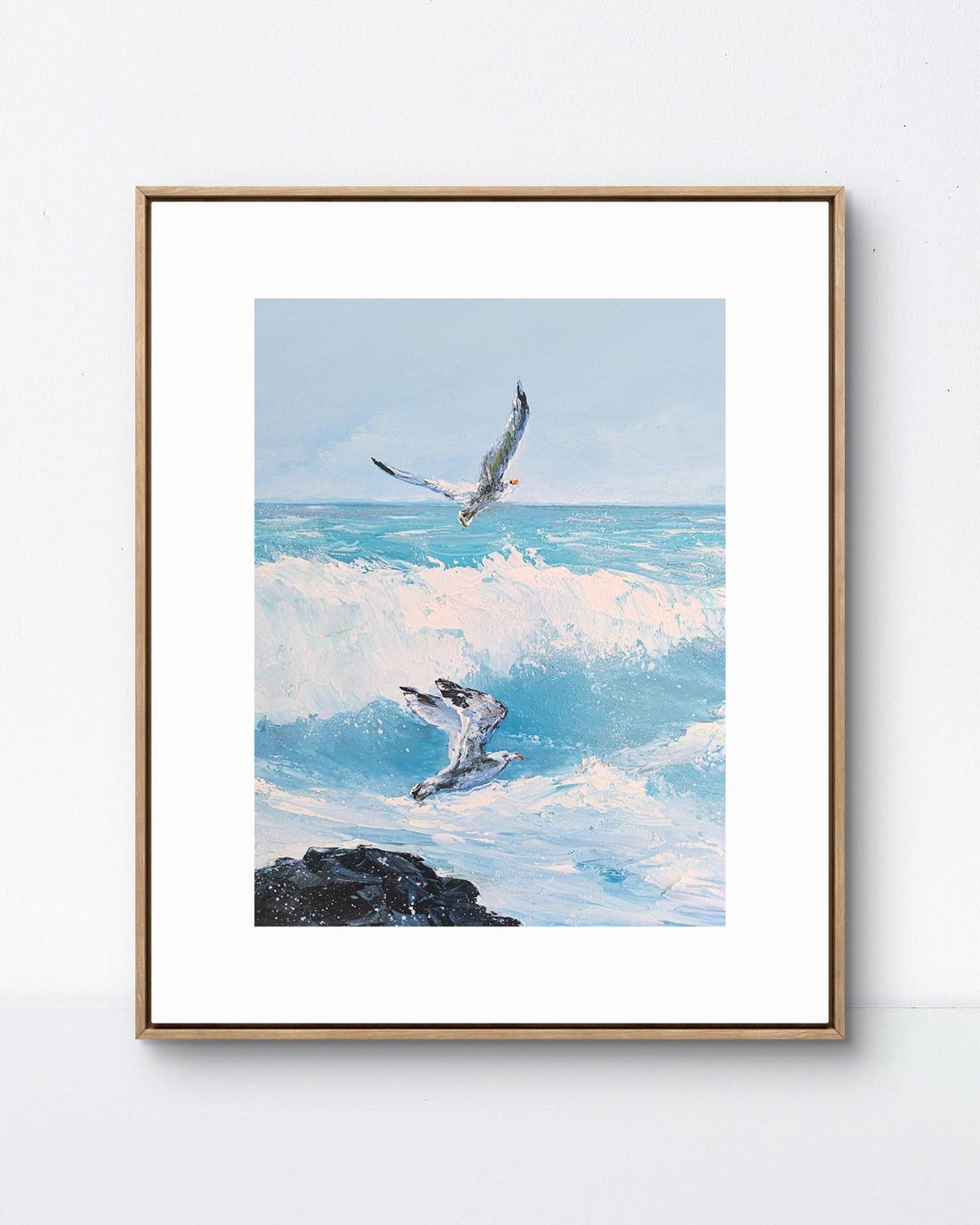 Seagull Ocean Print, Coastal Seascape Painting, Beach House Wall Art - Etsy