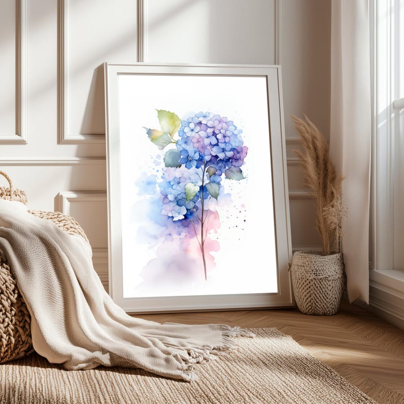 Blue Hydrangea Watercolor Print Floral Wall Art Botanical Home Decor - Etsy