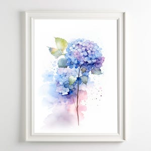 Blue Hydrangea Watercolor Print Floral Wall Art Botanical Home Decor