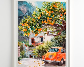 Amalfi Coast Print Car Volkswagen Travel Art Italy Wall Art