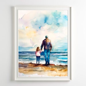 Padre Figlia Pittura Famiglia Stampa Acquerello Regalo Papà per lui