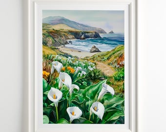 Calla Lily Valley Painting California Art Print Garrapata Beach Big Sur Wall Art