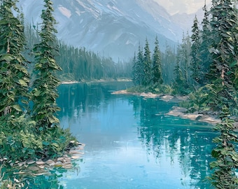 Mountain Lake Print, Turquoise Mountain Wall Art