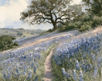 Texas Bluebonnet Print, Hill Country Landscape Art