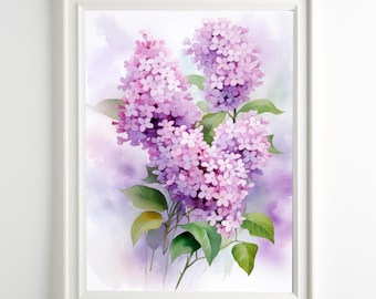 Lilac Watercolor Art Print Floral Wall Art Botanical Home Decor Cottagecore Poster