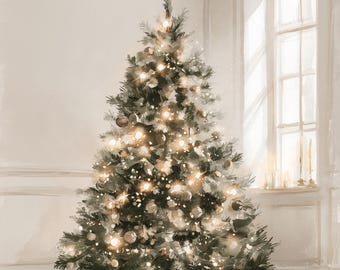 Christmas Tree Print, Cozy Holiday Watercolor Wall Art