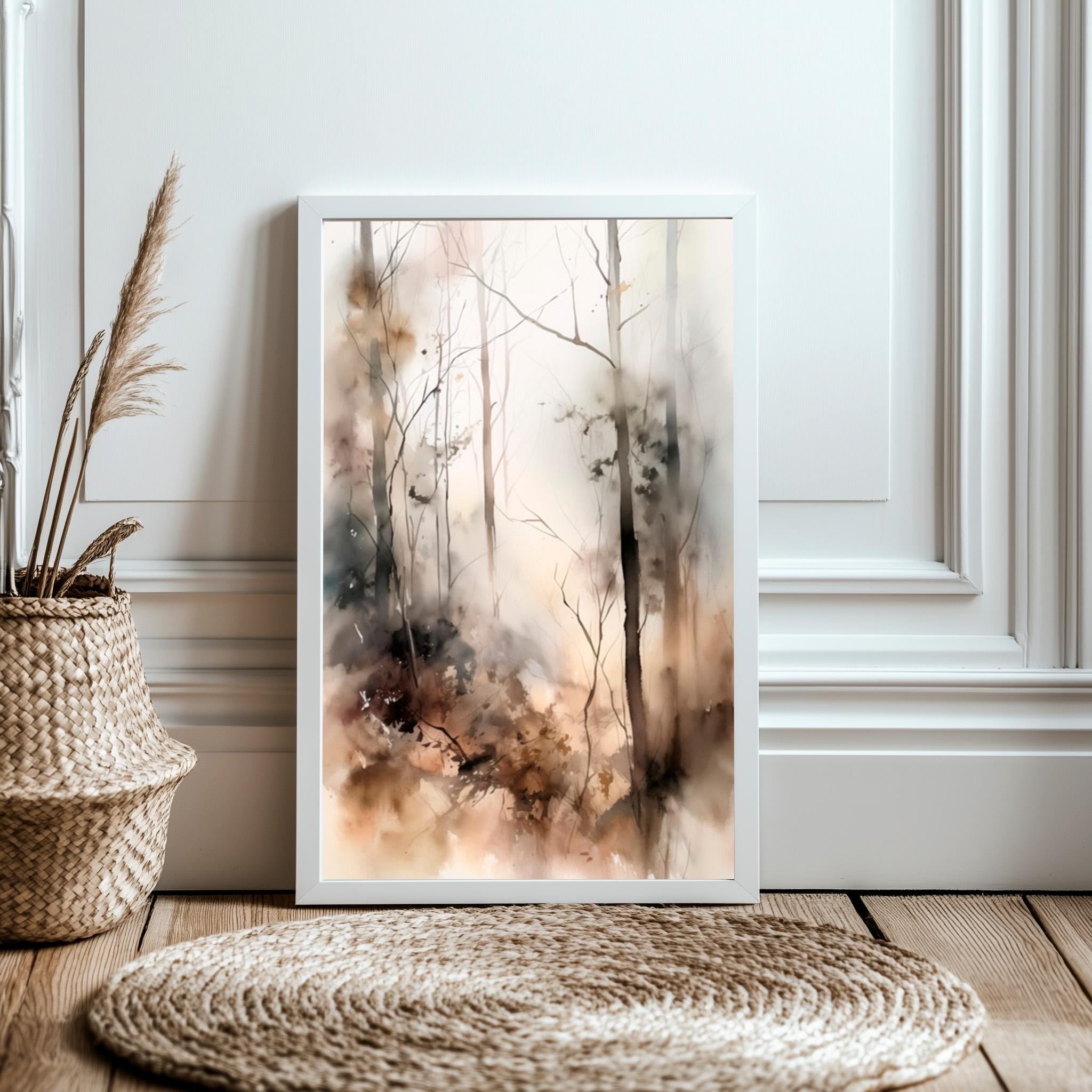 Foggy Forest Watercolor Print Misty Woodland Wall Art Neutral Nature ...