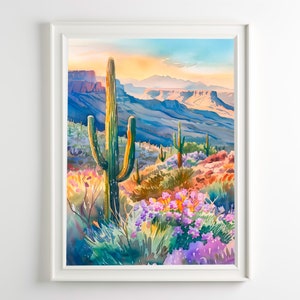 Saguaro National Park Druck Landschaft Aquarell Mountians Arisona Wandkunst