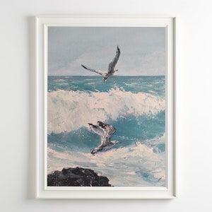 Ocean Art Seagull Wave Painting Seascape Print Nautical Wall Art - Etsy