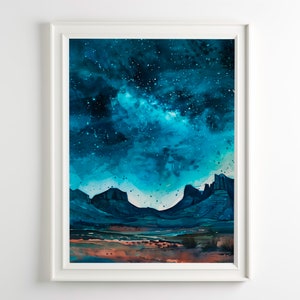 Night Mountains Print Texas Art Big Bend National Park Watercolor Print