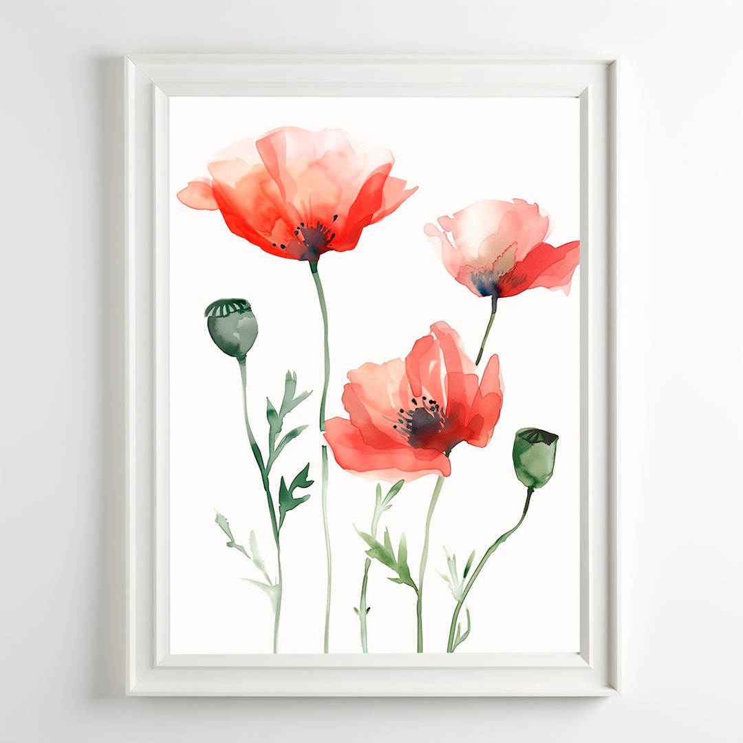Red Poppy Wall Art Watercolor Poppies Botanical Art Print Floral Wall ...