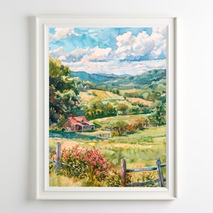 Shenandoah Valley Painting Watercolor Art Print Blue Ridge Mountains Wall Art