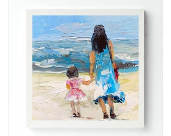 Stampa artistica da parete con scena marina e familiare sulla spiaggia, regalo per la maternità.