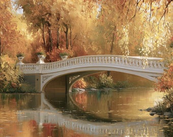 Central Park Bow Bridge Print, Autumn Impasto Wall Art