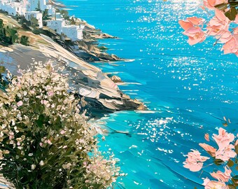Mediterranean Coast Print, Bougainvillea Wall Art