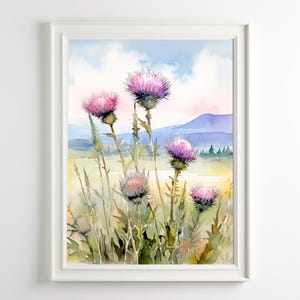 Thistle Watercolor Print Wildflower Botanical Art Nature Wall Decor