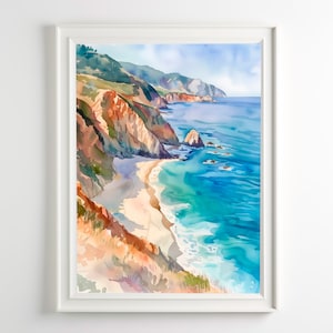 Monterey Art California Watercolor Print Coastal Wall Art Big Sur Poster