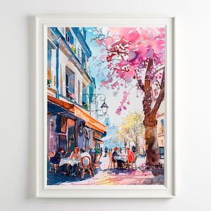 カフェ パリ 絵画 ストリート 水彩画 シティ プリント 旅行 ウォールアート