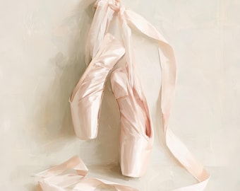 Ballet Pointe Shoes Print, Pink Impasto Wall Art