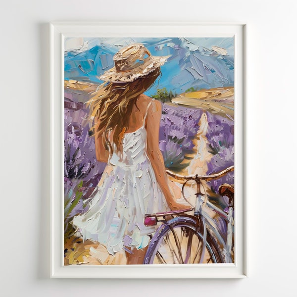 Lavender Painting Woman Lavender Fields Landscape Print Purple Wall Art