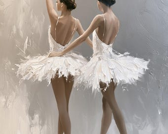 Two Ballerinas Print, Impasto Ballet Wall Art