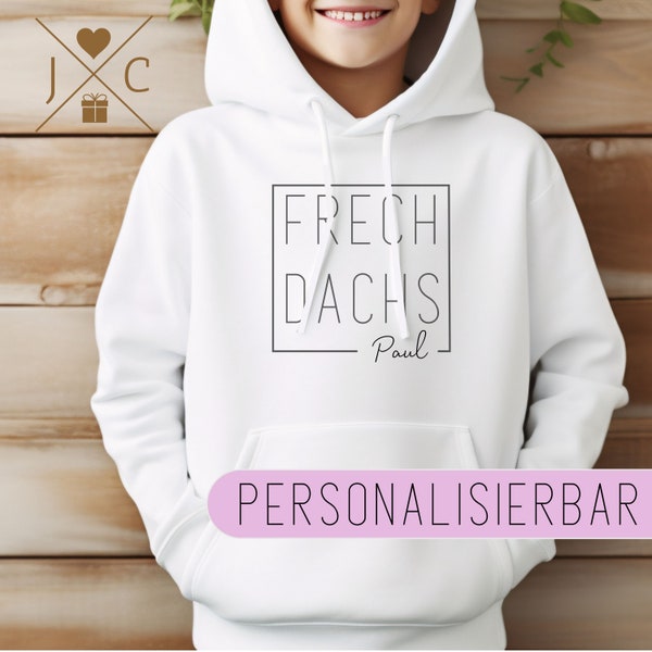 Kinder-Hoodie „FRECHDACHS“ personalisiert mit Wunschname