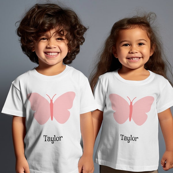 Kids Butterfly Graphic T-Shirt, Cute Spring Theme Youth Tee, Short and Long Sleeve Options, Soft Cotton