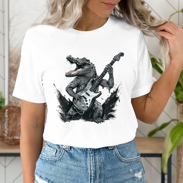 Rocking Crocodile with Guitar T-Shirt, Unique Music Inspired Graphic Tee, Unisex