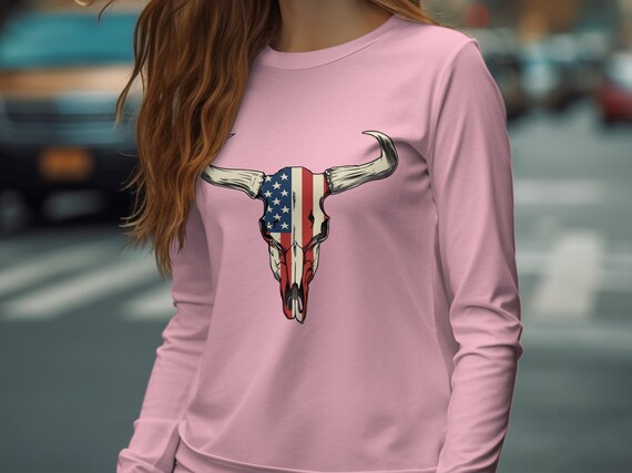 Patriotic Flag Shirt Western Style Bull Cow Skull Tshirt Patriotic Flag Shirt Western Style Bull Cow Skull Tshirt