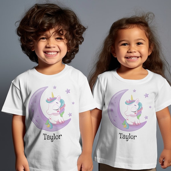 Unicorn Graphic Kids T-Shirt, Cute Moon and Stars, Toddler Short Sleeve Shirt, Magical Youth Casual Wear