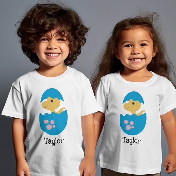 Cute Blue Dinosaur Graphic Kids Tee, Short and Long Sleeve Infant Bodysuit, Youth T-Shirt, Unisex Children Clothing