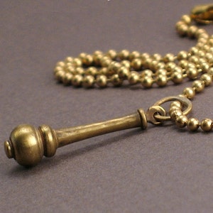 Brass Chess Piece Necklace – Long Ball Chain Pendant, Industrial Jewelry - Checkmate