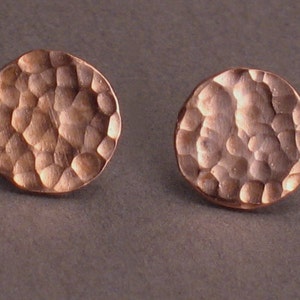 Tiny Copper Moon- Special order for Small Size- Hammered Studs with 6 mm disks - Copper and Sterling Silver Post Earrings