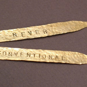 Oberon Personalized Collar Stays in Hammered Brass -- For Men and Women