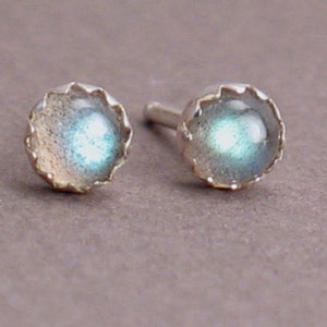 Labradorite Stud Earrings: 4mm Sterling Silver Bezel Posts -- Little Stars