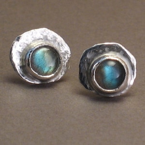 Hammered Sterling Silver Labradorite Stud Earrings, 6mm Gemstones -- Rain or  Shine