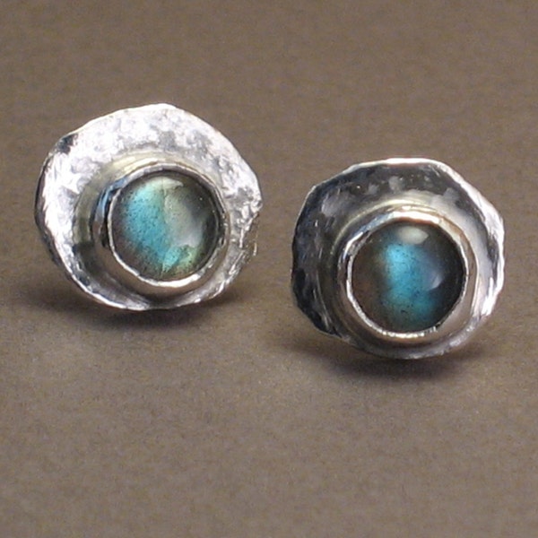 Hammered Sterling Silver Labradorite Stud Earrings, 6mm Gemstones -- Rain or  Shine