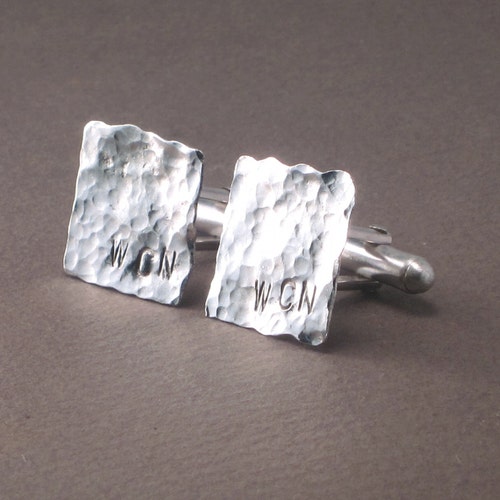 Gift Set Cufflinks and Collar Stays - Sterling Silver Cufflinks and Personalized Collar Stays - Oberon - shops Hammered Sterling Silver Gift Set