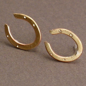 For Luck - Brass Horseshoe Stud Earrings on Sterling Silver Posts - Featured in LUCKY MAGAZINE