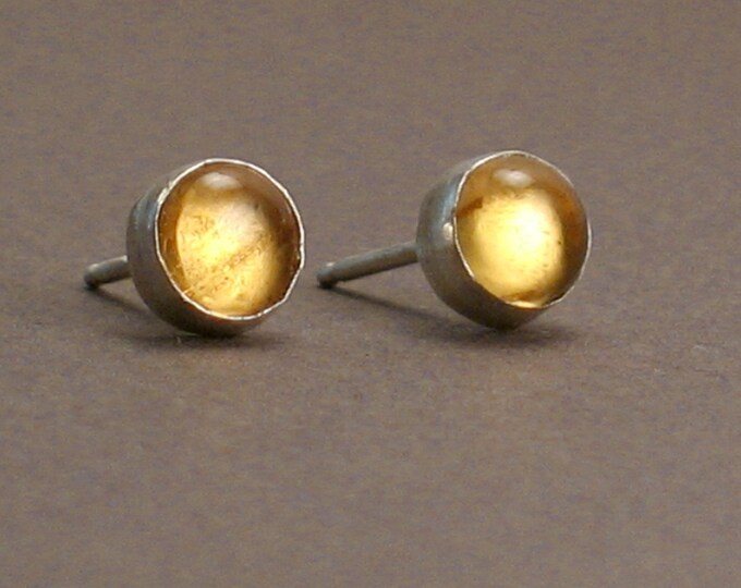 Citrine Earrings Citrine Studs Honey Drops 6mm Gemstones on Sterling Silver Pair of Post ...
