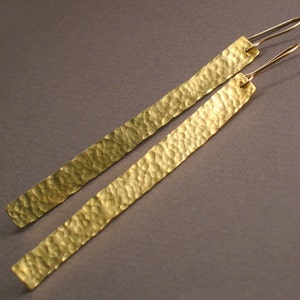 Chelsea - Long Hammered Bar Brass Earrings - Shoulder Dusters