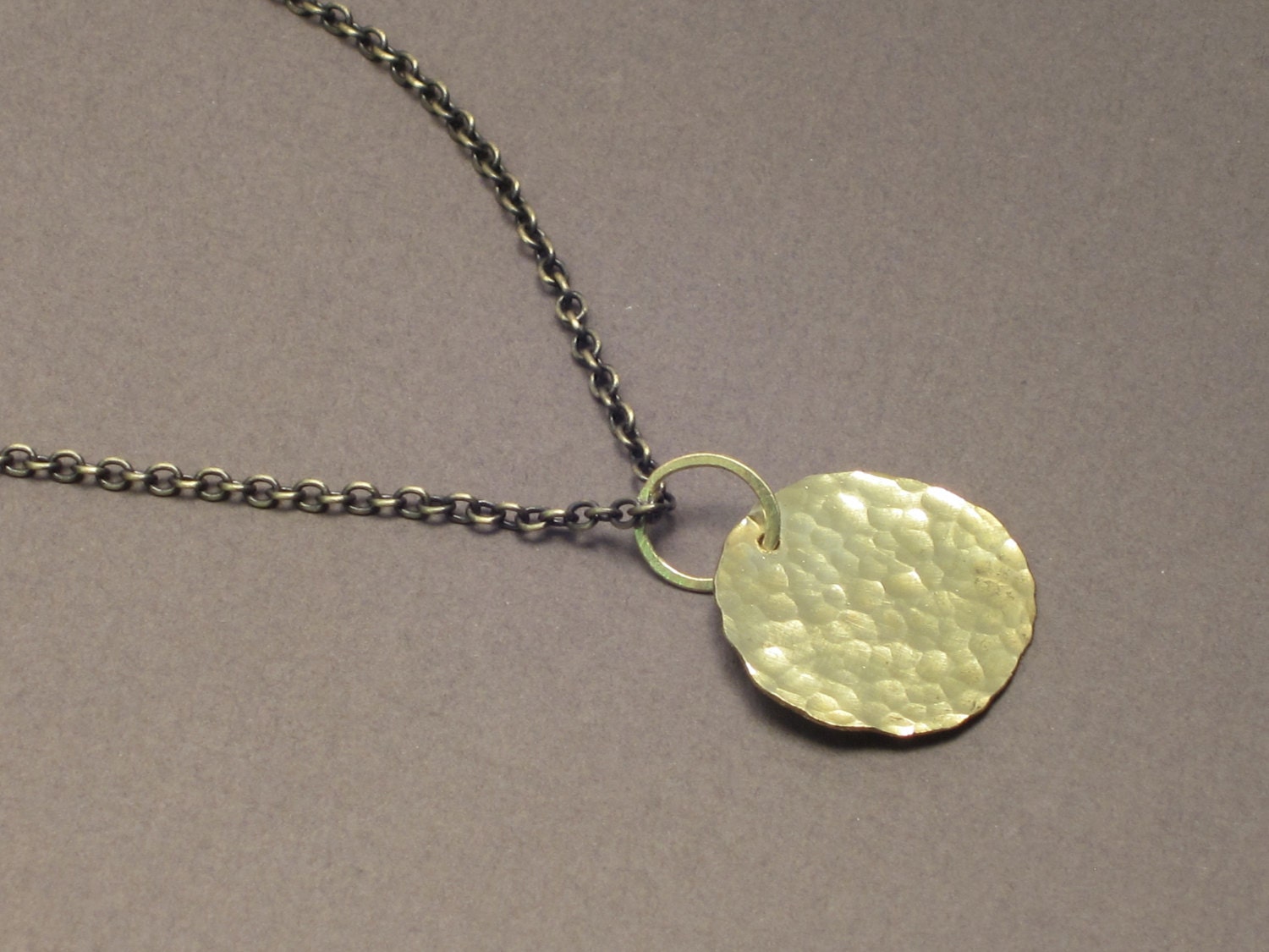 Brass Moon Hammered Brass Disc Necklace on Anriqued Brass | Etsy
