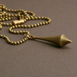 Industrial Charm - Long Brass Pendulum Necklace with Solid Brass Pendant Charm on Ball Chain - From 16 inches to 36 inches long