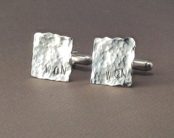 Hammered Sterling Silver Cufflinks: Personalized Square Monogram Cufflinks -- Oberon