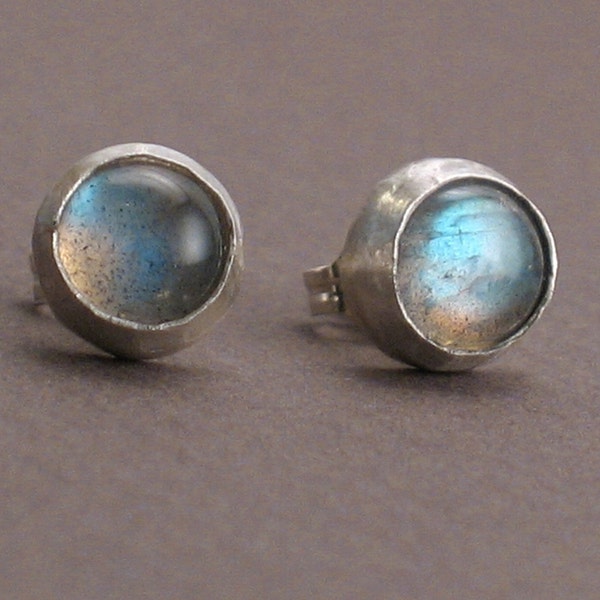 Ara - Classic Labradorite Studs- 7mm Gemstones on Sterling Silver Post earrings