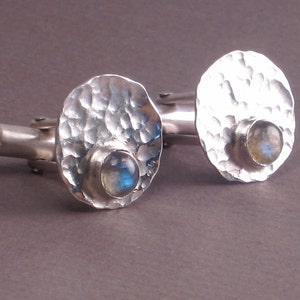 Hammered Sterling Silver Cufflinks: Gemstone Tribal Style -- Invincible